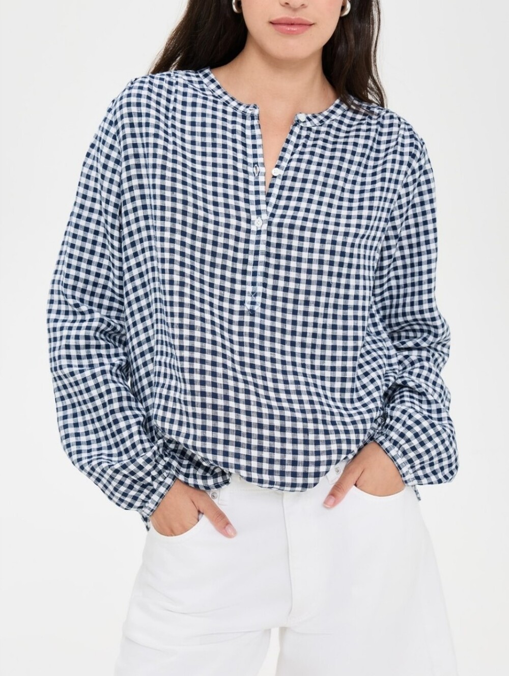 Clare V. St. Martin Top In Navy/White Linen Gingham Size Small